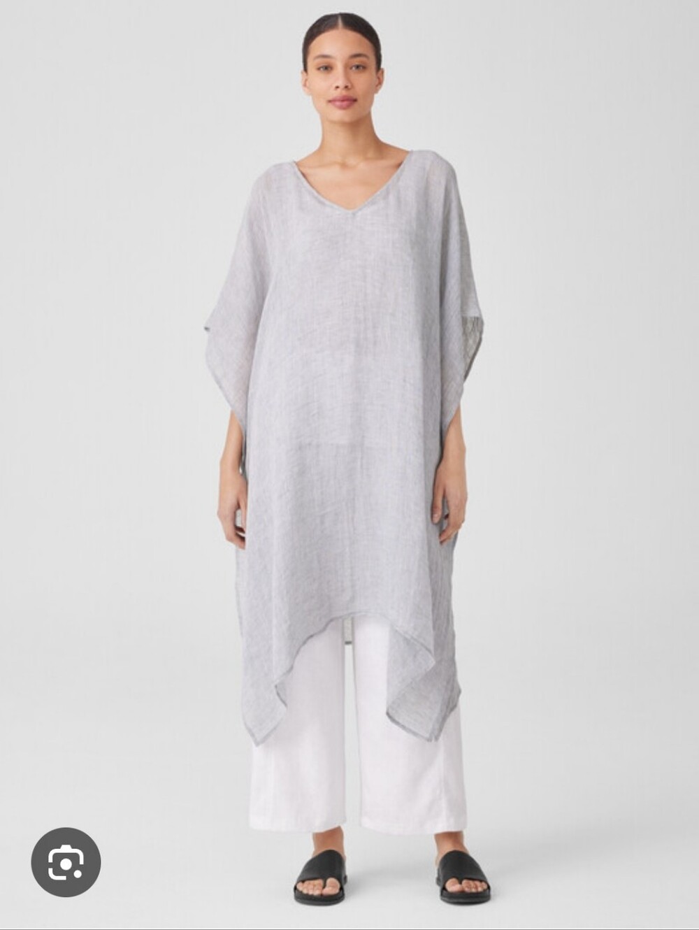 Eileen Fisher Light Gray Organic Linen Gauze V-Neck Linen Tunic Caftan Size XL - Picture 7 of 8